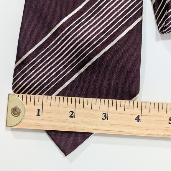 Vintage Polo Ralph Lauren Burgundy Striped Silk Tie - Made in Canada - Picture 8 of 8